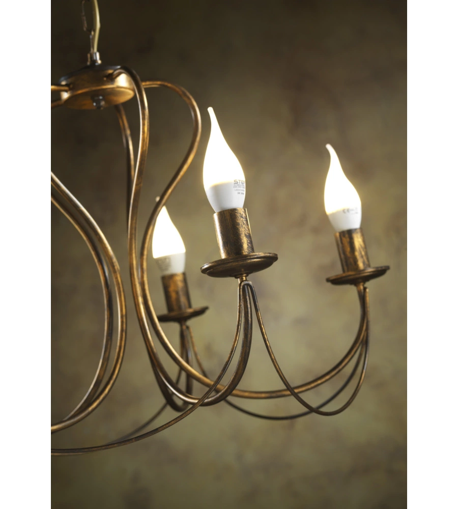 LAMPADARIO 5 LUCI "CANDELA" IN METALLO BRONZO, E14